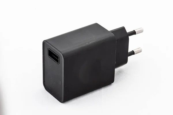 Adaptador Energia Usb Preto Fundo Branco — Fotografia de Stock