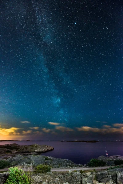 Den Milda Vägen Mörk Natt Sedd Från Klipporna Västkusten — Stockfoto