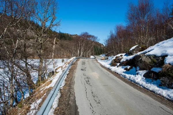 Ένας Στενός Ασφαλτοστρωμένος Δρόμος Χειμώνα — Φωτογραφία Αρχείου