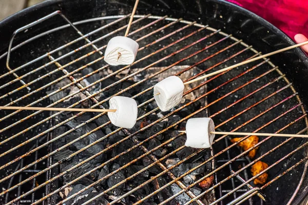 Marshmallows Werden Auf Dem Grill Erhitzt — Stockfoto