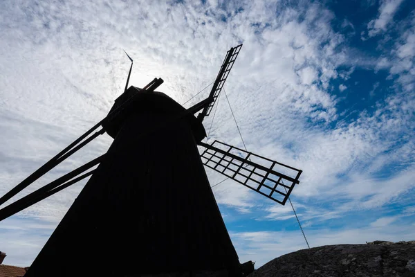 Wide Angle Photo Old Traditional Wooden Flour Windmill — Stock Photo, Image