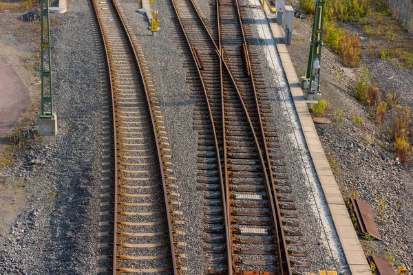 Dos Vías Ferrocarril Divididas Tres Visto Desde Arriba —  Fotos de Stock