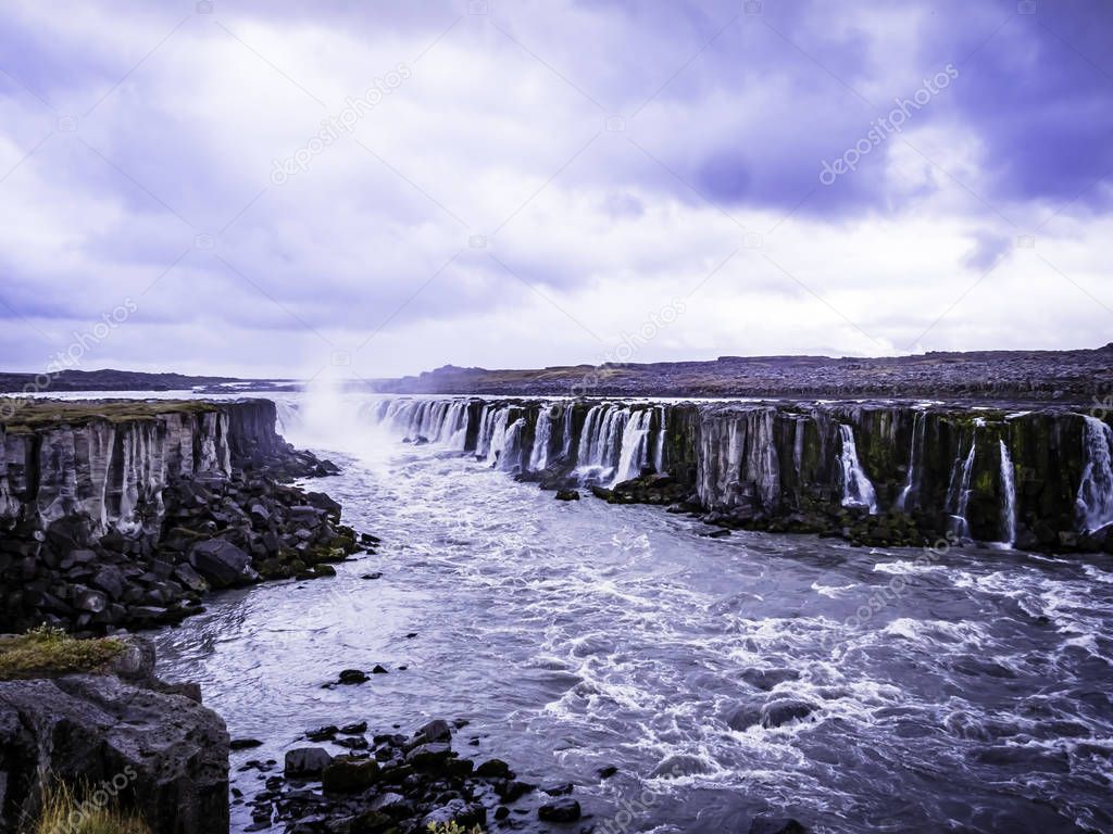 Impressive scenery at Selfoss waterfall in the Northern Iceland