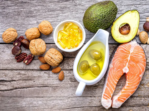 Selection food sources of omega 3 and unsaturated fats. Super fo — Stock Photo, Image