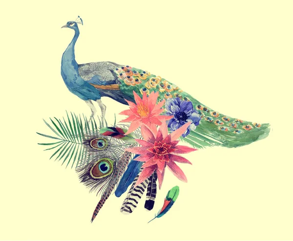 Kaplan kafa, fil, Buda, Mihrace ile Dikişsiz suluboya vintage desen