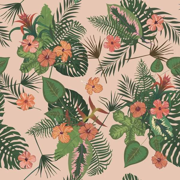 Patrón de estilo exótico vintage vector sin costuras con flores, hojas — Archivo Imágenes Vectoriales