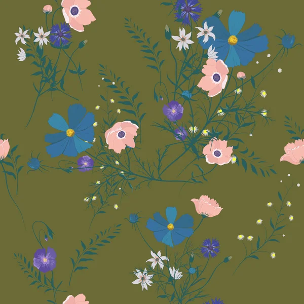Patrón floral vector sin costuras con flores silvestres — Vector de stock