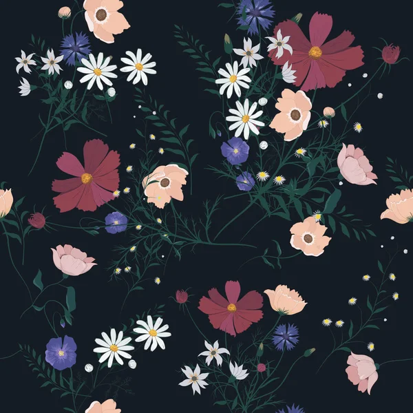 Padrão floral vector sem costura com flores selvagens —  Vetores de Stock