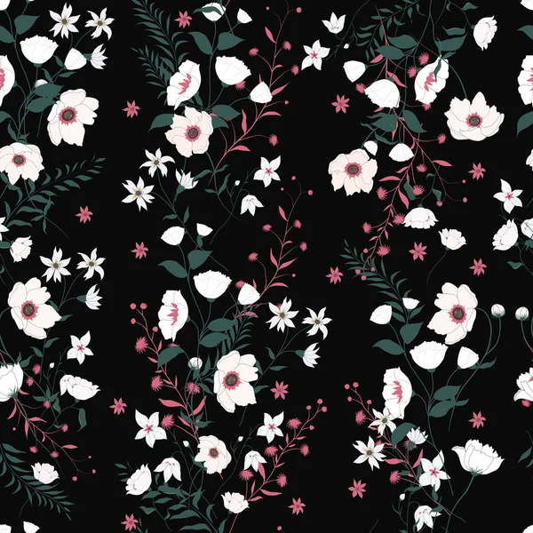 带野花的无缝矢量花卉图案 — 图库矢量图片