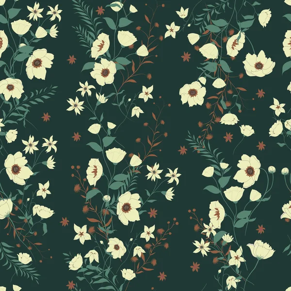 Απρόσκοπτη διάνυσμα floral μοτίβο με τα άγρια λουλούδια — Διανυσματικό Αρχείο