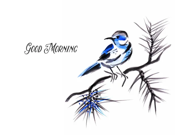 Blue bird on the Pine Tree Postcard Design