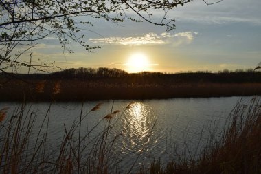 Gün batımı nehirde güneşin yansıması
