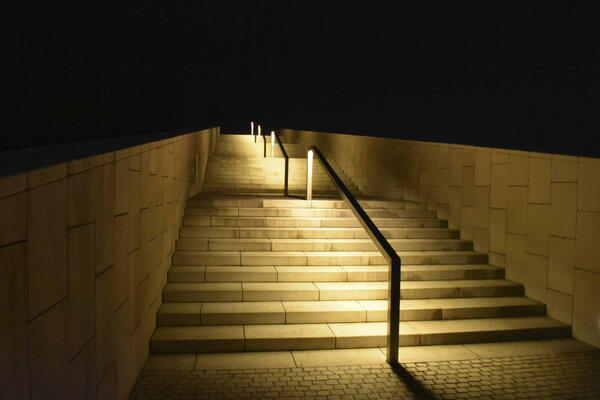 Lighted staircase. The architecture of the city Park.