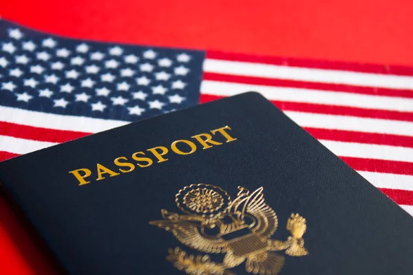 American flag and passport. — Stock Photo, Image