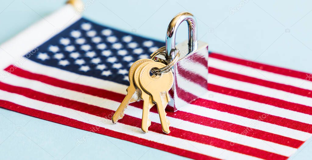 USA flag and padlock. 