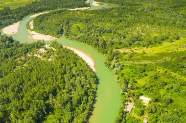 Medjimurje Drava nehri üzerinde güzel manzara, Hırvatistan, havadan, panoramik görünümü