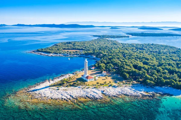 Vista Aérea Del Faro Veli Rat Isla Dugi Otok Croacia — Foto de Stock