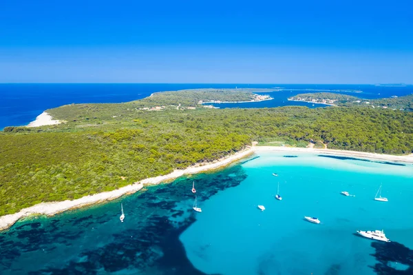 Vista Aérea Bela Baía Lagoa Azul Turquesa Praia Sakarun Ilha — Fotografia de Stock