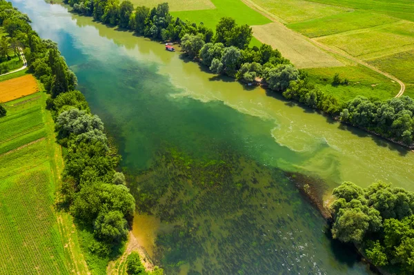 Paisagem Rural Croácia Confluência Dos Rios Korana Kupa Entre Campos — Fotografia de Stock