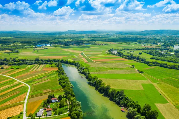 Paisagem Rural Croácia Confluência Dos Rios Korana Kupa Entre Campos — Fotografia de Stock