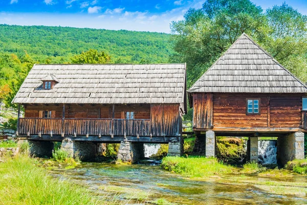 Croatia, countryside region of Lika, Majerovo vrilo river source of Gacka, traditional village with old wooden mills and cottages