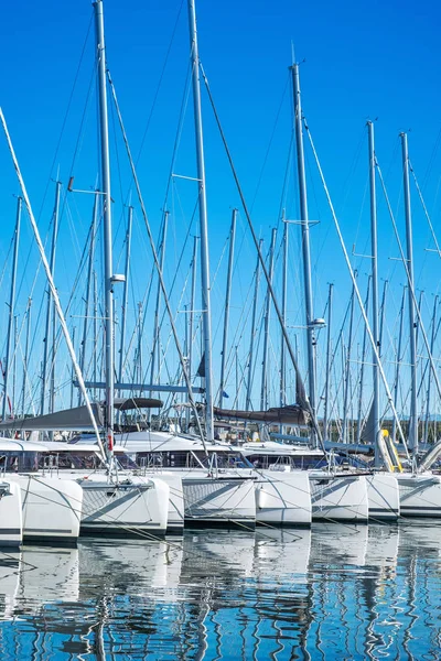 Many Yachts Sailboats Anchored Raw Marina Town Biograd Moru Adriatic — Stock Photo, Image