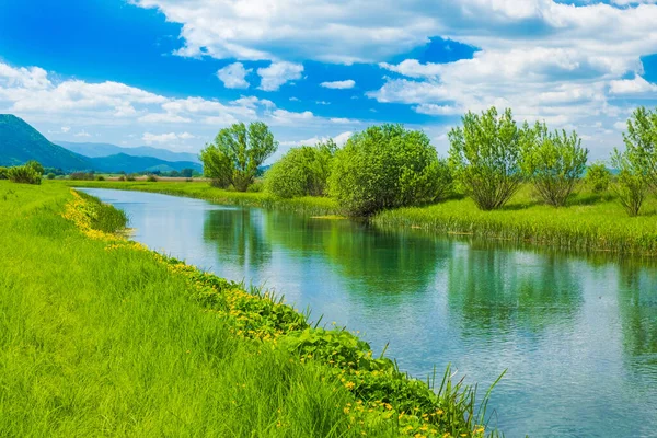 Paesaggio Croato Fiume Gacka Che Scorre Tra Prati Nella Regione — Foto Stock