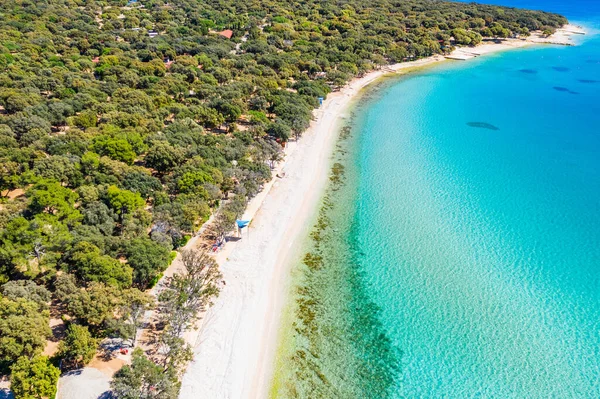 Croácia Ilha Pag Belos Resorts Turísticos Longas Praias Sob Pinheiros — Fotografia de Stock