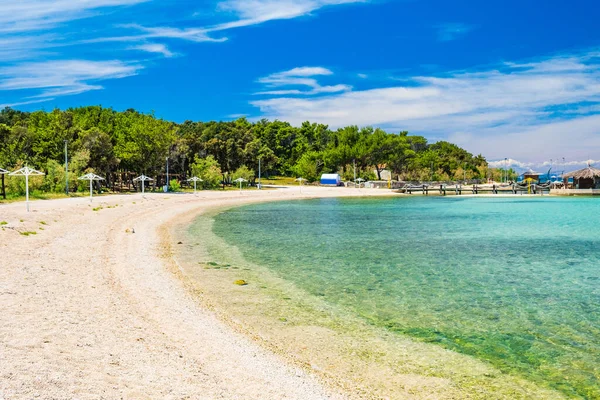 Adriai Tenger Partján Horvátország Pag Sziget Gyönyörű Homokos Strand Város — Stock Fotó