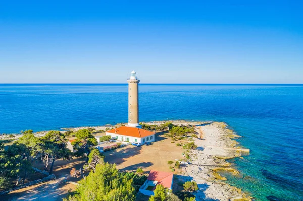 Lever Soleil Sur Phare Veli Rat Sur Rive Île Dugi — Photo