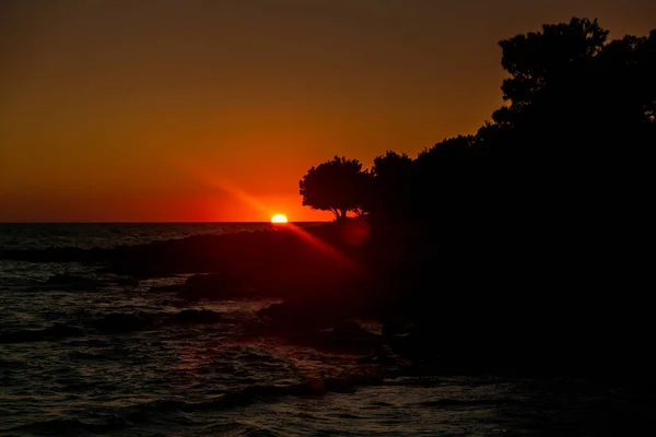 Beautiful Sunset Adriatic Sea Croatia Waves Rocks Shore Dugi Otok — Stock Photo, Image