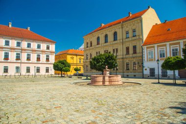 Hırvatistan 'ın eski tarihi Osijek kenti Tvrdja' daki Kutsal Üçlü Meydanı