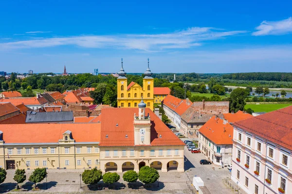 Vue Aérienne Vieille Ville Osijek Place Sainte Trinité Tvrdja Croatie — Photo