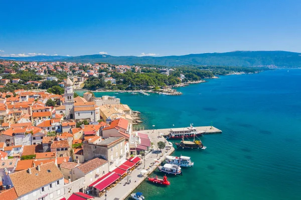 Panoramic View Old Town Krk Croatia Cathedral Tower Seascape Background — Stock Photo, Image