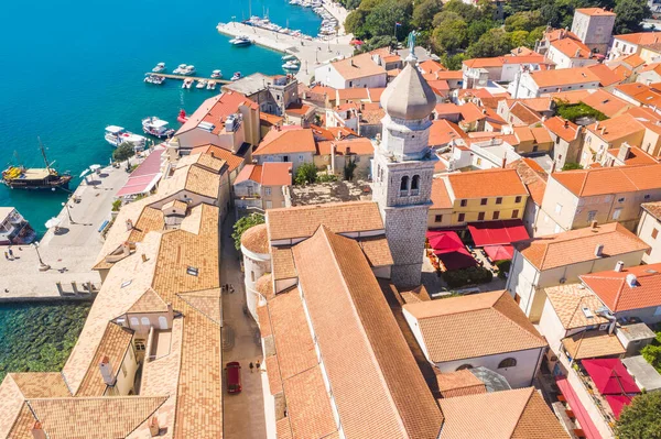 Vue Panoramique Vieille Ville Krk Croatie Tour Cathédrale Paysage Marin — Photo