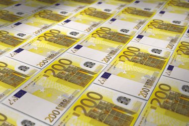 Banknotların yüzeyi tam kare Euro 200 sarı arka plan recto