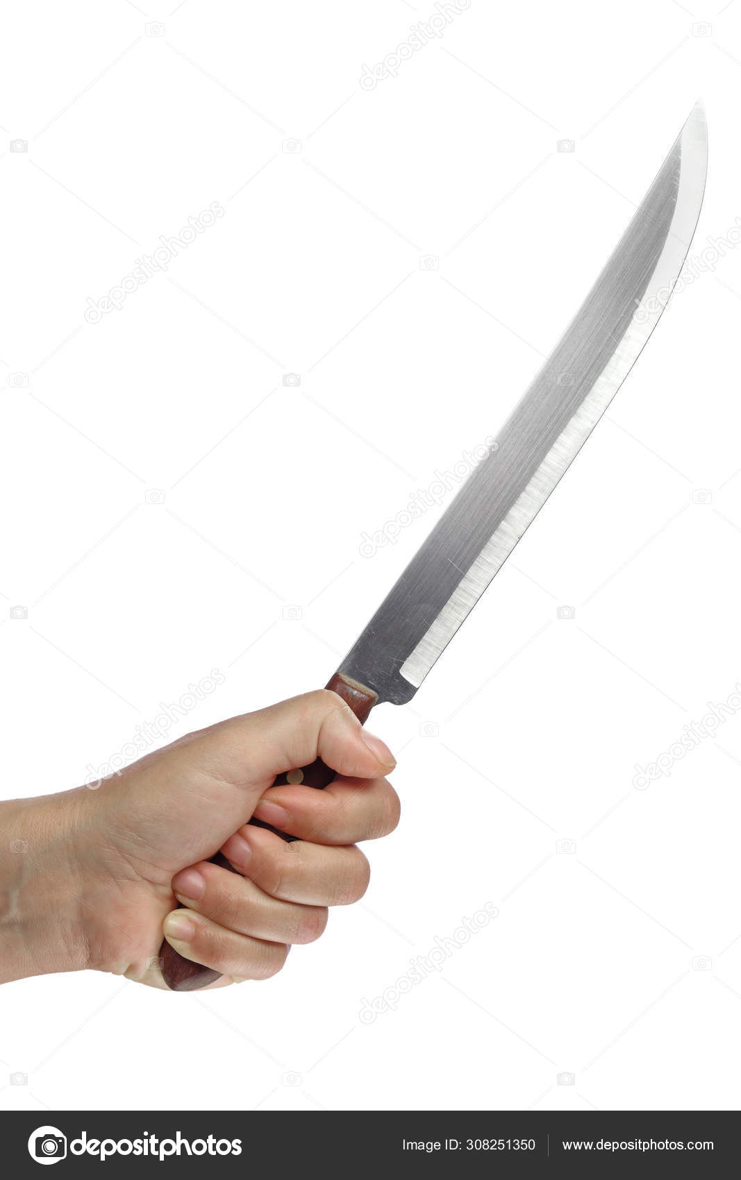 Hand Holding Huge Murderer Knife Isolated White Background Stock