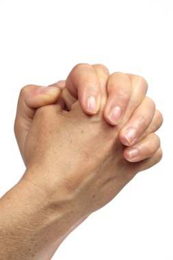 Eller dua izole n beyaz arka plan clasped