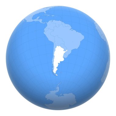 Dünya üzerindeki Arjantin. Dünya, Arjantin Cumhuriyeti 'nin merkezindedir. Arjantin haritası. Başkent katmanı içerir.