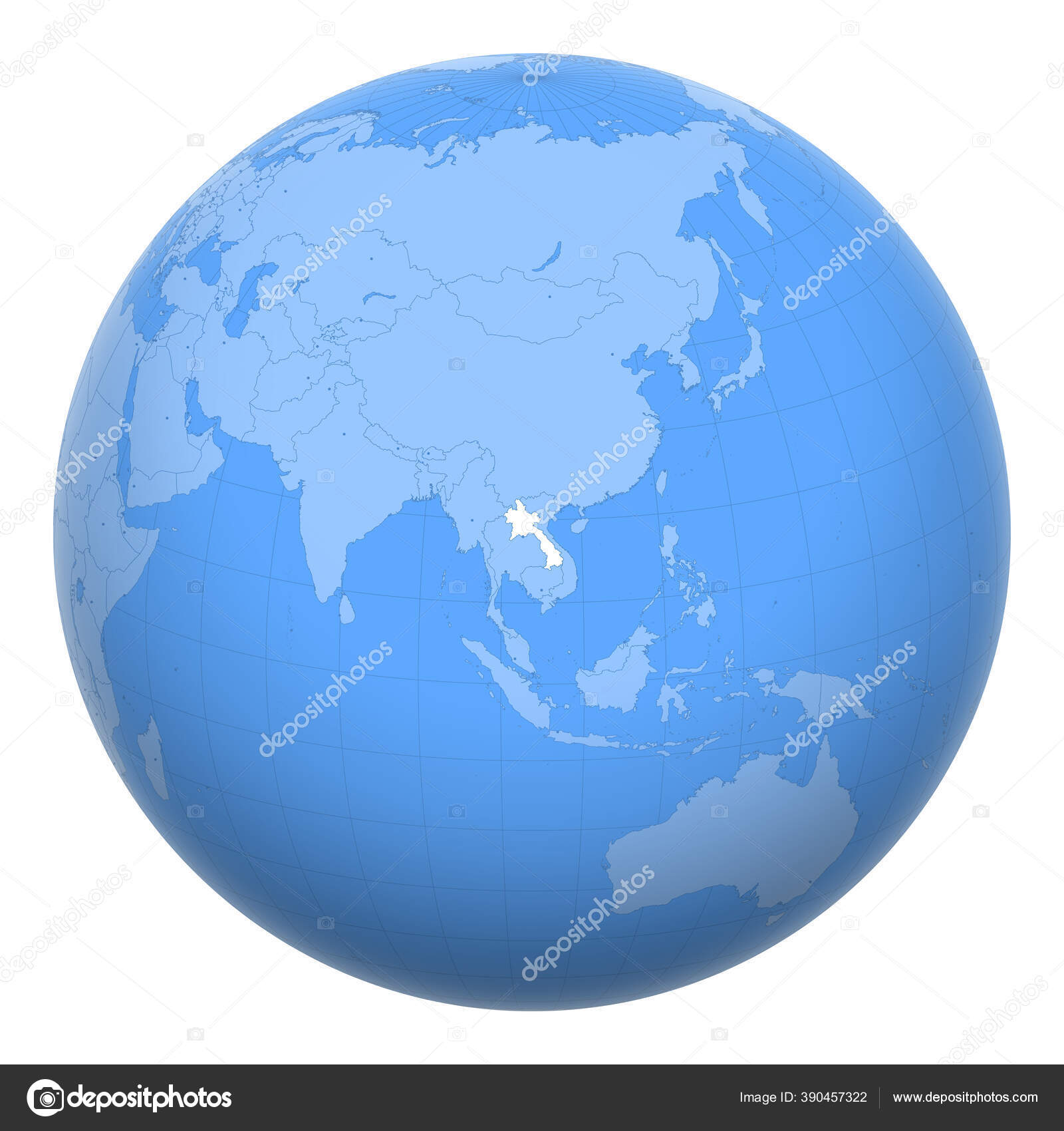 世界上的老挝地球的中心是老挝人民民主共和国的所在地老挝地图包括与首都的层 图库矢量图像 C Antonshahrai