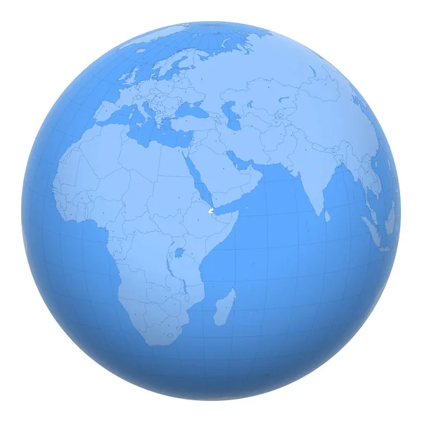 世界中のジブチ 地球はジブチ共和国の位置を中心としています ジブチ地図 資本都市の層が含まれています — ストックベクタ