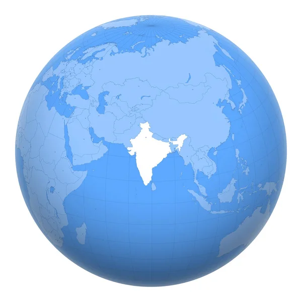 印度在全球 地球的中心是印度共和国的位置 印度地图 包括与首都的层 — 图库矢量图片