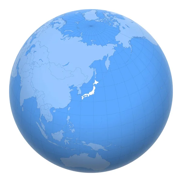 Dünya üzerindeki Japonya. Dünya, Japonya 'nın konumuna odaklandı. Japonya haritası. Başkent katmanı içerir.