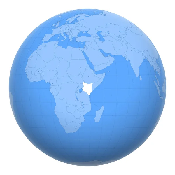Yeryüzündeki Kenya. Dünya, Kenya Cumhuriyeti 'nin merkezindedir. Kenya haritası. Başkent katmanı içerir.