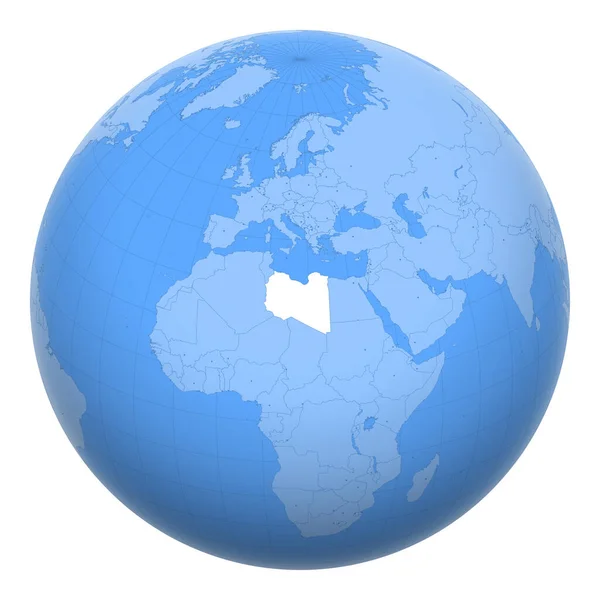 世界中のリビア 地球はリビアの状態の場所を中心に リビア地図 資本都市の層が含まれています — ストックベクタ
