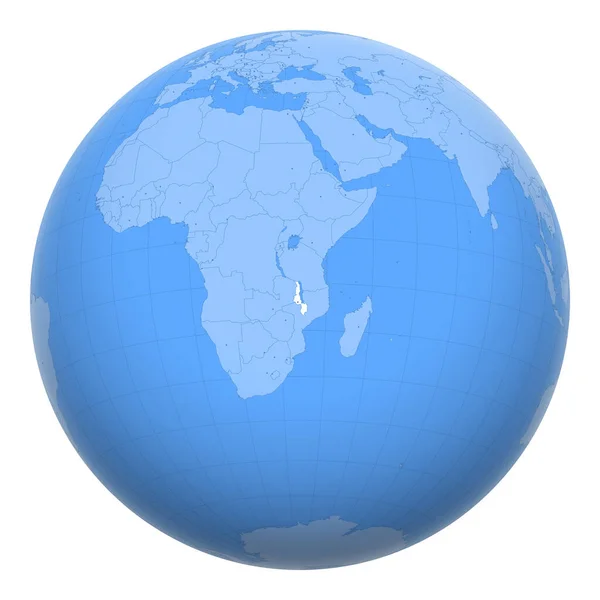 世界中のマラウィ マラウィ共和国の位置を中心とした地球 マラウィの地図 資本都市の層が含まれています — ストックベクタ
