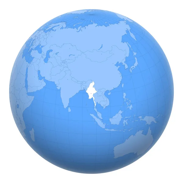缅甸在全球 地球的中心是缅甸联邦共和国的所在地 缅甸地图 包括与首都的层 — 图库矢量图片