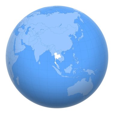 Dünya üzerinde Tayland (Siyam). Dünya, Tayland Krallığı 'nın merkezindedir. Tayland haritası. Başkent katmanı içerir.
