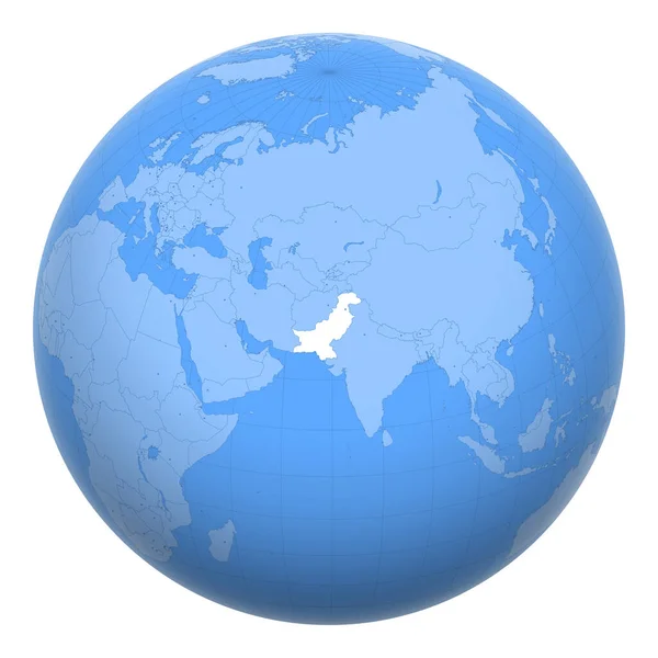世界中のパキスタン パキスタンのイスラム共和国の位置を中心とした地球 パキスタンの地図 資本都市の層が含まれています — ストックベクタ