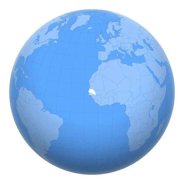 세네갈 있습니다 지구는 세네갈의 위치를 중심으로 있었다 세네갈의 경계를 포함함 — 스톡 벡터